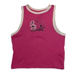 Hollister Baby Tank Ribbed Floral Hawaii Graphic Crop Top Ringer Pink L